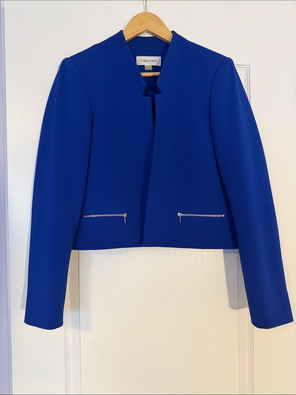 Calvin Klein Textured Cobalt Blue Cropped Jacket – Size 8